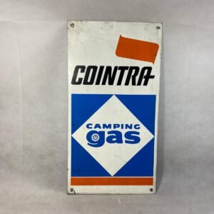 Antiguo cartel metálico Cointra Camping gas 1960`s 28x50 cm