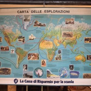 Mapa de las exploraciones del mundo By Antonio Vallardi Italia 1981 100x140 cm