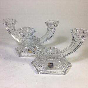 Pareja de candelabros de cristal Echt Bleikristall Gepresst West Germany años 1950`s 17x12 cm