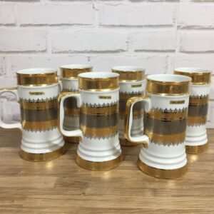 Juego de 6 jarras de cerámica Ulises en ORO DE LEY marcado y sellado Oviedo-España años 70