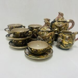 Set de té Satsuma Imperial Japón 1920’s en oro fino 18K y cerámica pintada a mano