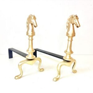 Pareja de Morillos victorianos Equus en bronce y pie de forja Inglaterra 1930’s