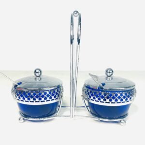 Antiguo combo Sheffield en cromo Mayell y cristal Cobalto Inglaterra 1960’s