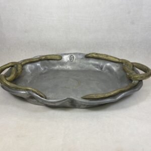 Bandeja tunecina “Mirresh” en peltré y bronce 1980’s 50x27 cm