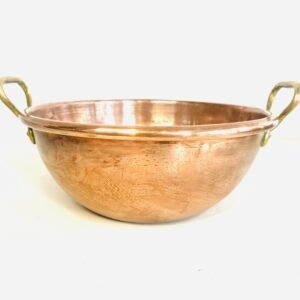 Antigua olla de fogon de cobre y doble asa de latón 37 cm