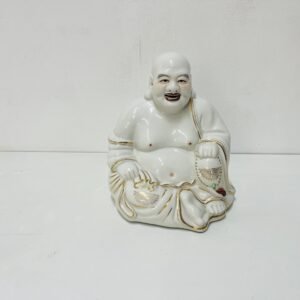 Buddha de la sabiduría en porcelana pintada a mano 1970’s 28 cm