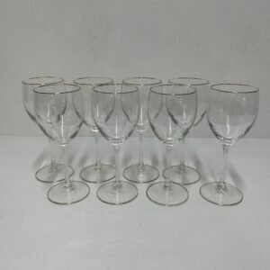 Set de 8 copas de vino Prestige by Luminarc Paris 1970’s en cristal fino y bordes de oro 18k