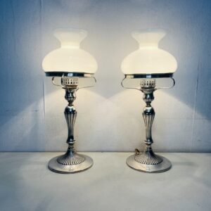 Pareja de lámparas “ Satine” en plata italiana y cristal de Opalina 1950’s