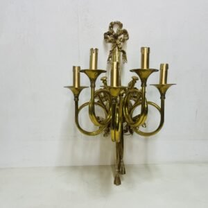 Aplique italiano “ Tromba” en latón pulido sobre 5 brazos 1960’s 62 cm