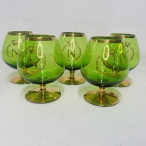 Set de 5 copas Vert Glass Napoleón 1960’s con baño de oro fino