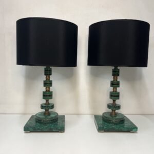 Pareja de lámparas Imperio “ Trianón” en malaquita y bronce Francia 1950’s