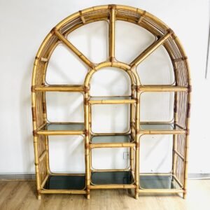Estantería Arco en bambú y cristal enorme 1970’s 150x40x184 cm