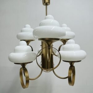 lámpara alemana “Orbit” 1960’s con tulipas opalinas onda