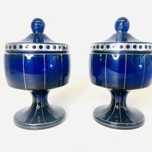 Pair Bomboneurs “ Wellington” en  Cobalt Glass y plata Inglaterra 1950’s