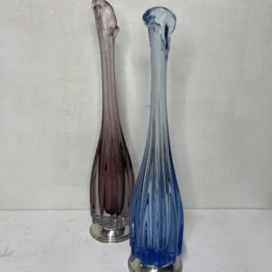 Pair de búcaros “ Gustave” en cristal opale y base de plata de ley 925 mm 1960’s 38 y 36 cm