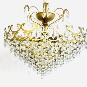 Chandelier Pirámid Crown 1950’s en cristal de roca y bronce tallado