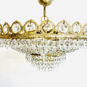 Chandelier Medale Crown 1940’s en cristal de roca y bronce tallado
