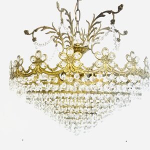 Chandelier Royal Garden 1940’s en ovale lacrimes y tallas de bronce