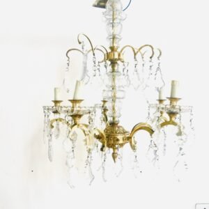 Chandelier Breizer de 5 brazos en bronce y cristal Francia 1950’s