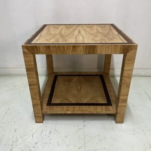 Mesa “ Peltrier” en marquetado de raiz y nogal 1960’s 60x60x55 cm