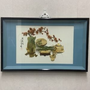 Tupián oriental “Wúcan” en nácar y minerales tallados 1960’s 70x43 cm