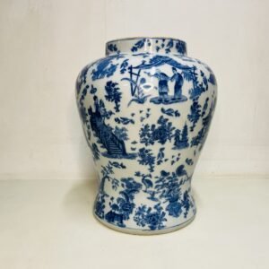 Jarrón Chinoisse Blue Willow Pagoda Stone China 1960’s 51 cm