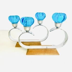 Pareja de portavelas Cristallio en inox y cristal Empoli Italia 1970’s