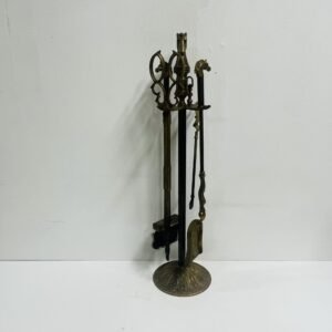 Set de chimenea victoriano King Edward en bronce tallado Inglaterra 1950’s