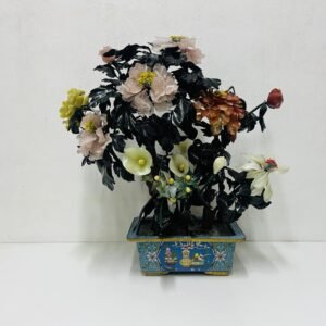 Bonsai Moyogi en esmalte cloissonné y floral de cristal, jade y ágatha 1960’s