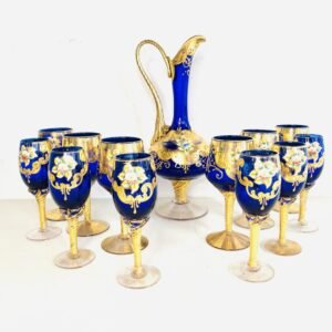 6 pax Maison Serve Golden Cobalt by Murano & Bohemia 18 K 1950’s