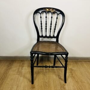 Silla Victoriana de Bastón de Regencia con incrustaciones de nácar en laca ebonizada 1920’s