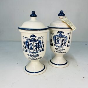 Pareja de albarelos de farmacia en cerámica de talavera by Schering & Plough 1960’s serial 2396 edición limitada 3.000 uds 29 cm