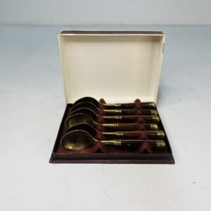 Set de 6 cucharillas Merlot en madera y bronce Bélgica 1970’s