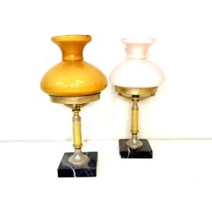 Lámparas de mesa Ónice en mármol negro Pizarro y tulipa en cristal de Opalina 1950’s